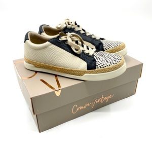Crown Vintage Adelite Espadrille Beach Sneaker Black Cream Snake Embossed SZ 8.5